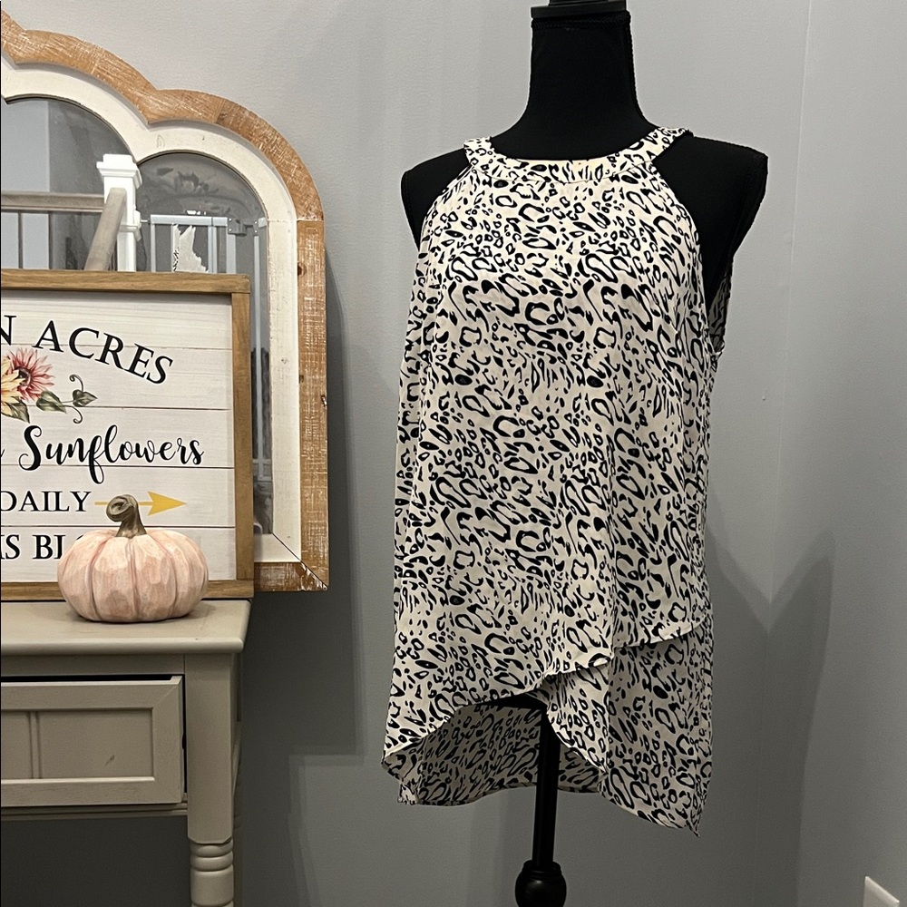 Charming Charlie Black and White Leopard Print Tank Top